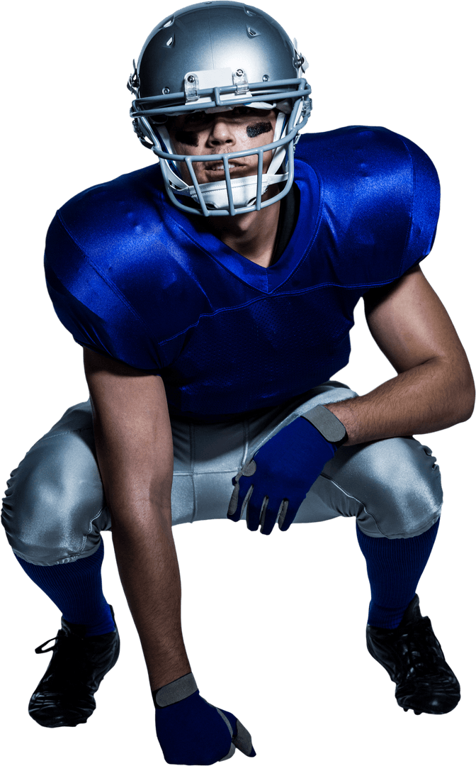Transparent American Football Player Crouching in Motion