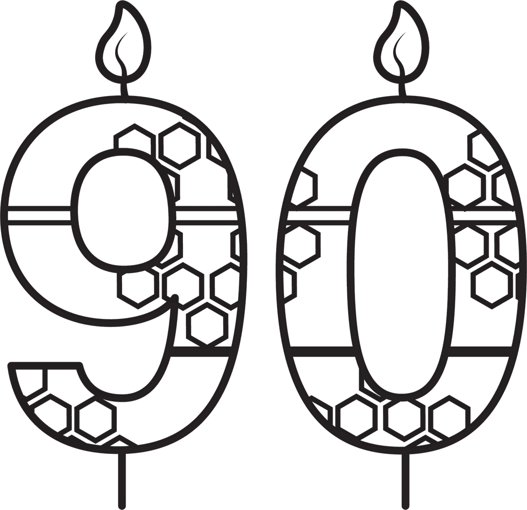 Transparent Birthday Candle Number 90 with Geometric Patterns