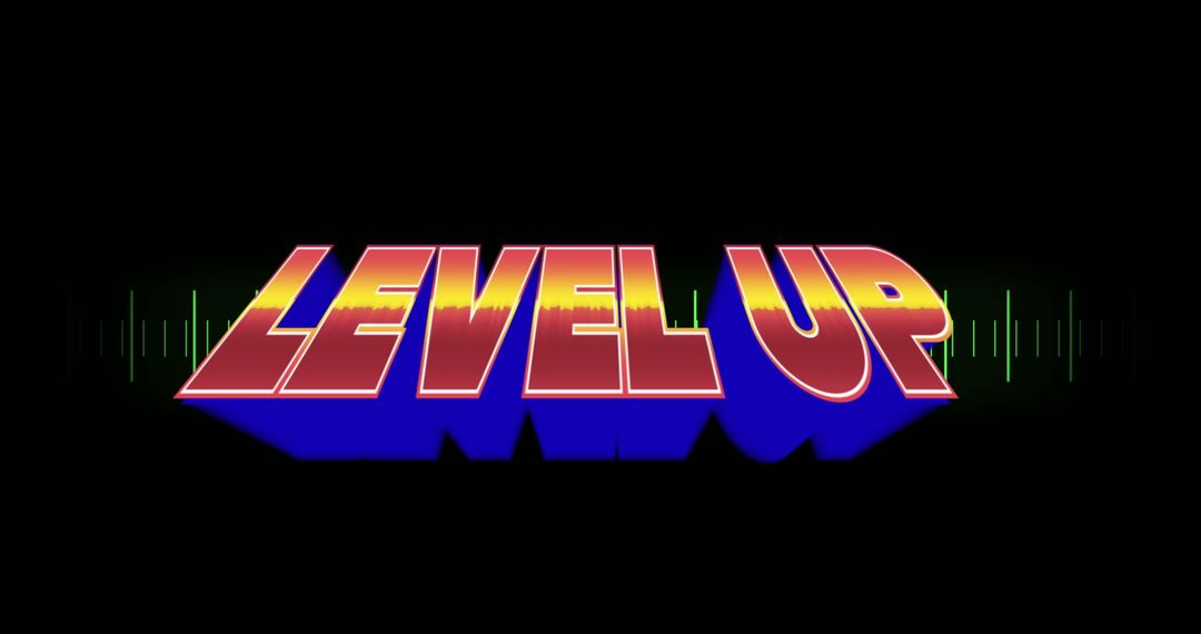 Level Up Text with Green Frequencies on Black Background