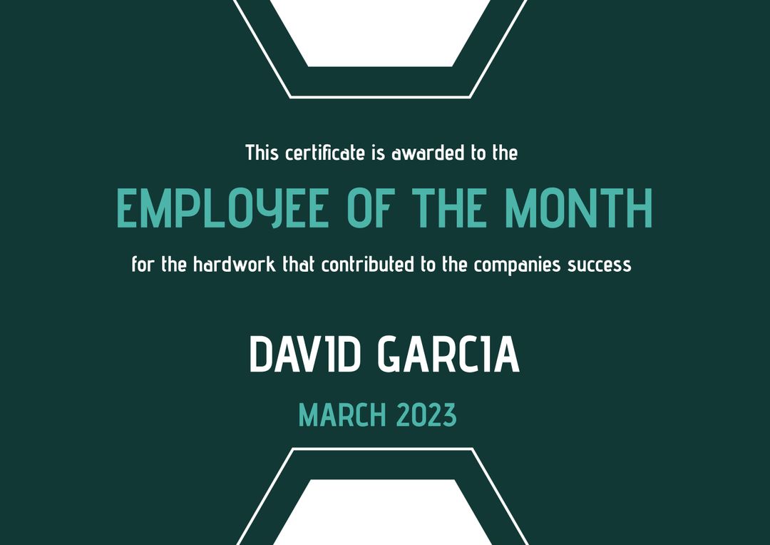 Employee of the Month Certificate with Dark Green Design Template - Download Free Stock Templates Pikwizard.com