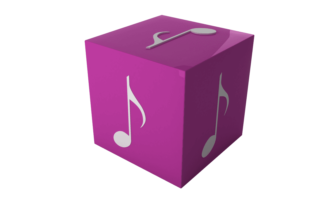 Pink Cube with Music Note Icon on Transparent Background for Creative Use
