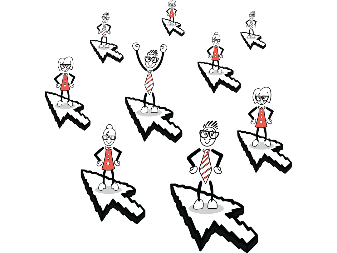 Digital Illustration Cursors with Happy Figures on Transparent Background