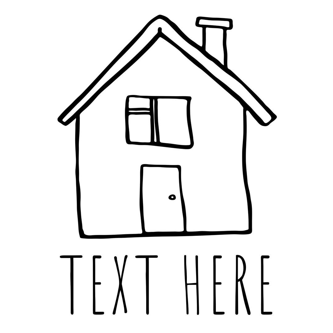 Minimalist Line Drawing of House with Place for Branding Text