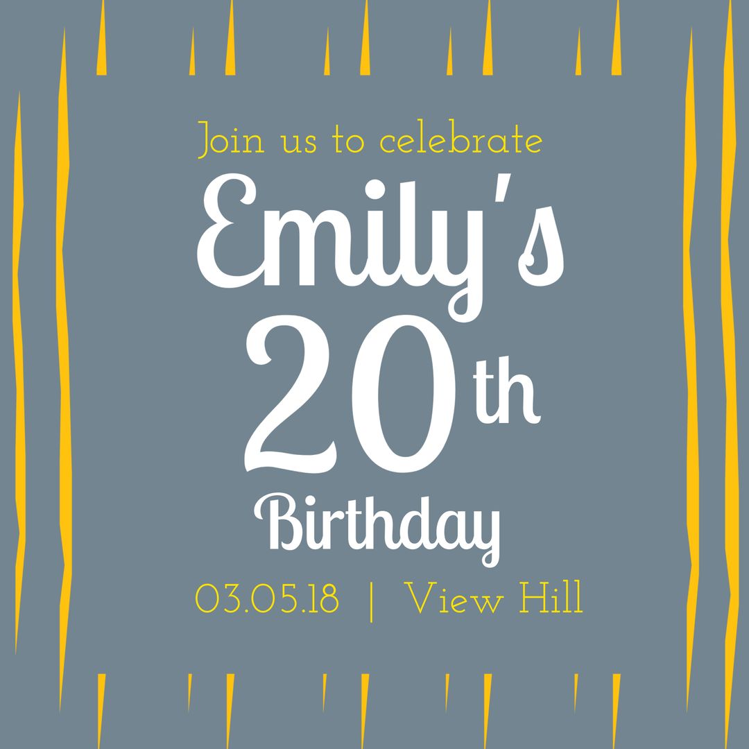 Elegant Blue and Yellow Birthday Invitation Template - Download Free Stock Templates Pikwizard.com