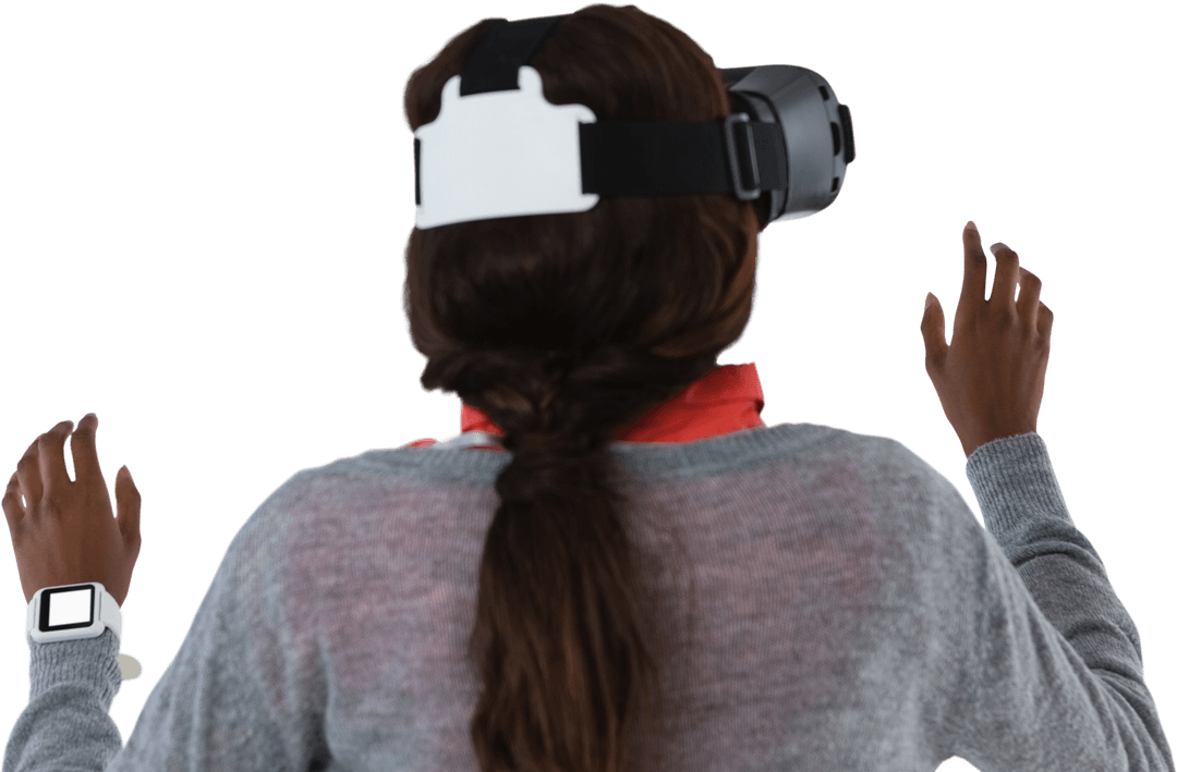 Transparent Background Woman Using VR Glasses Gesturing