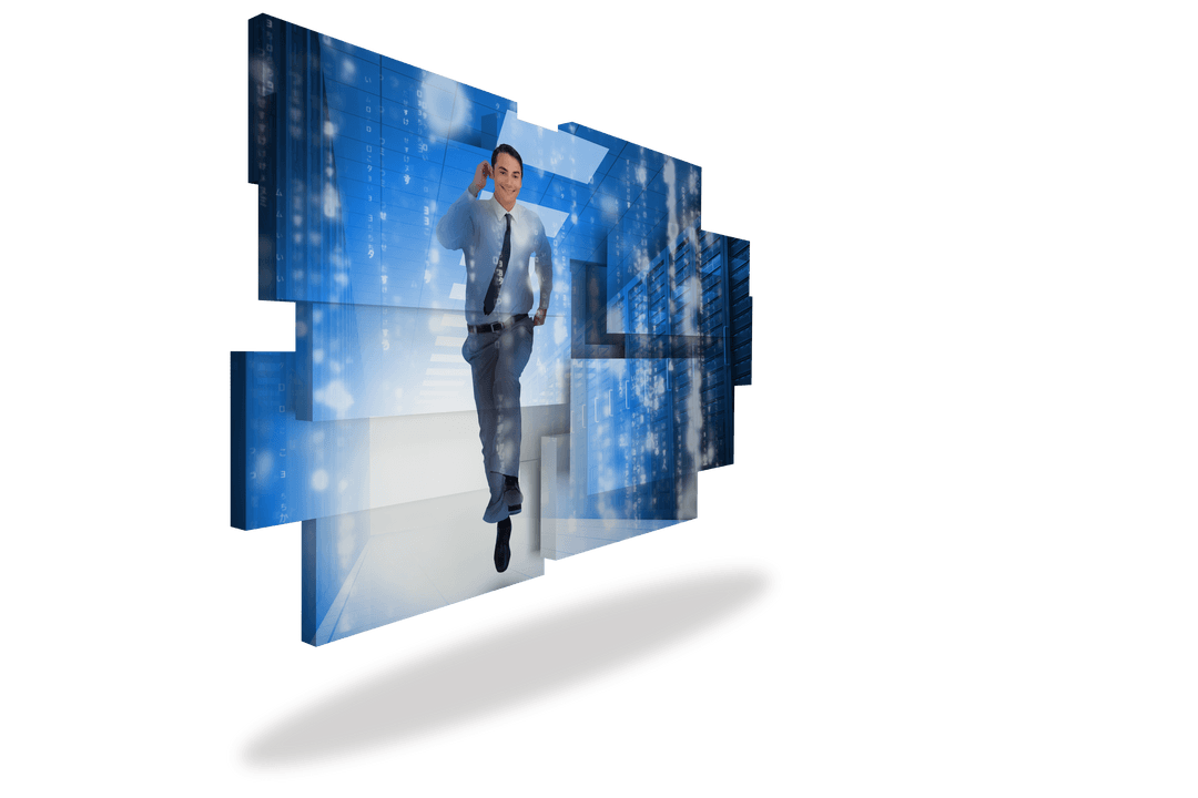 Transparent Businessman Analyzing Data Center Network Operations