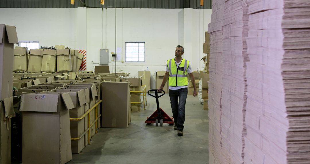 Warehouse Worker Moving Boxes with Pallet Jack - Free Images, Stock Photos and Pictures on Pikwizard.com