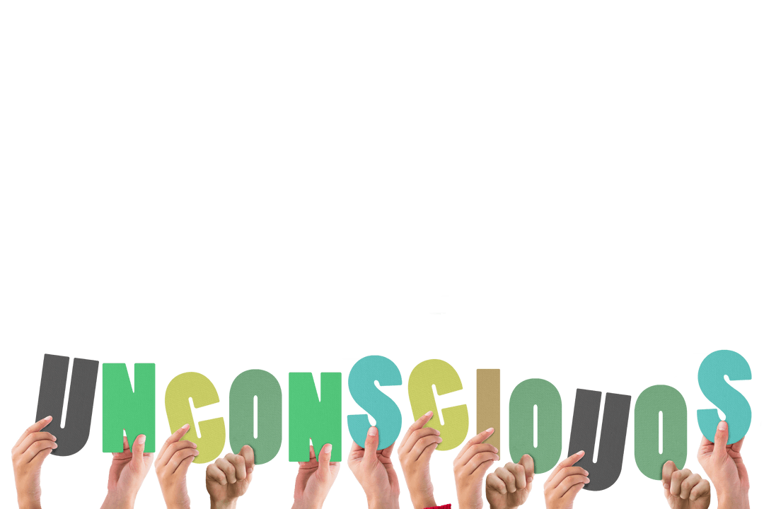 Transparent Hands Elevating Rainbow Letters Spelling Unconscious