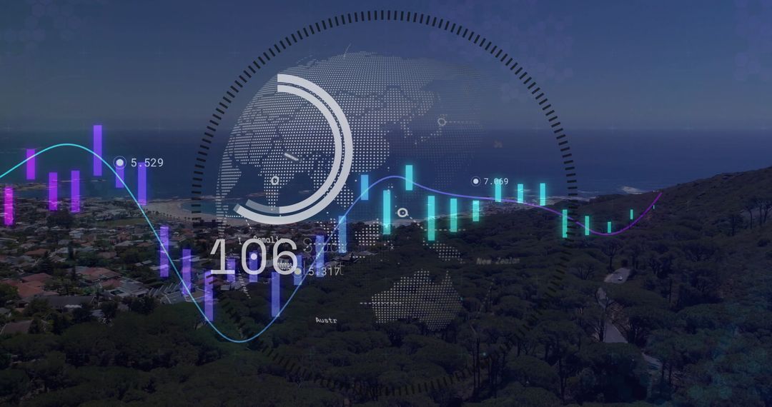 Futuristic Global Data Interface with Coastal View