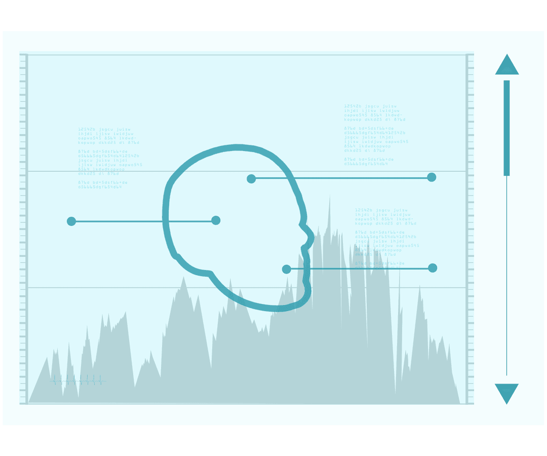 Transparent Futuristic Head with Data Analysis Elements