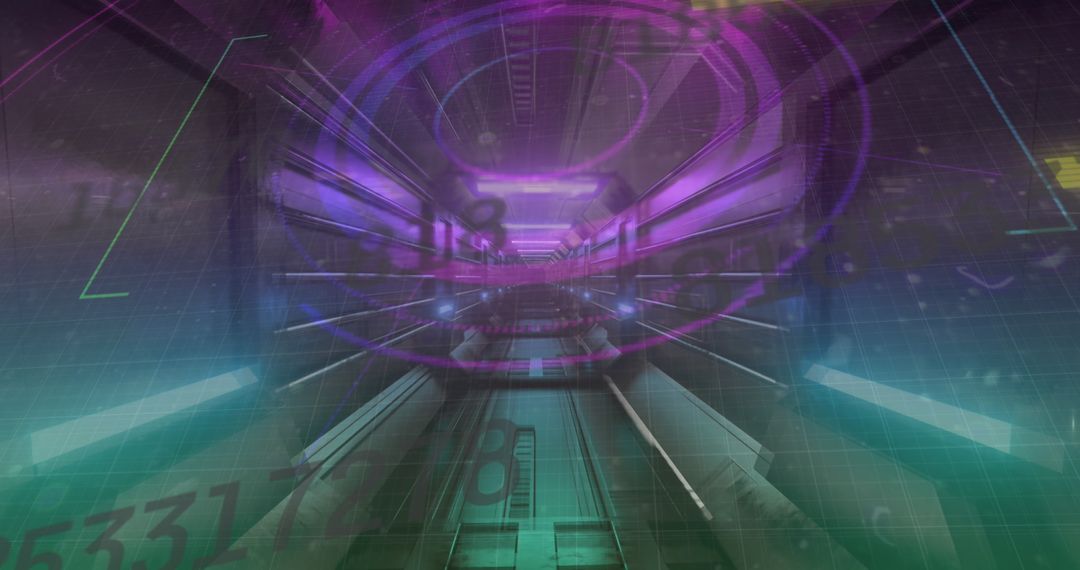 Futuristic Digital Tunnel with Dynamic Shapes and Numbers
