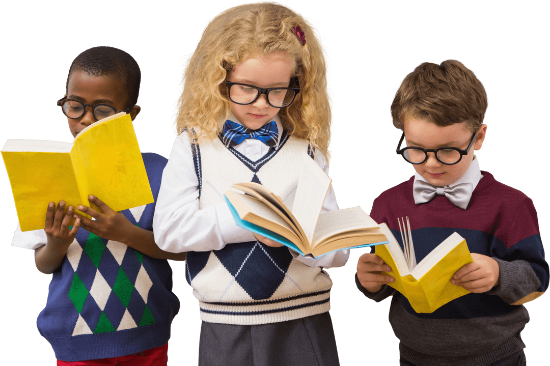 Transparent Image of Diverse Schoolchildren Reading Books