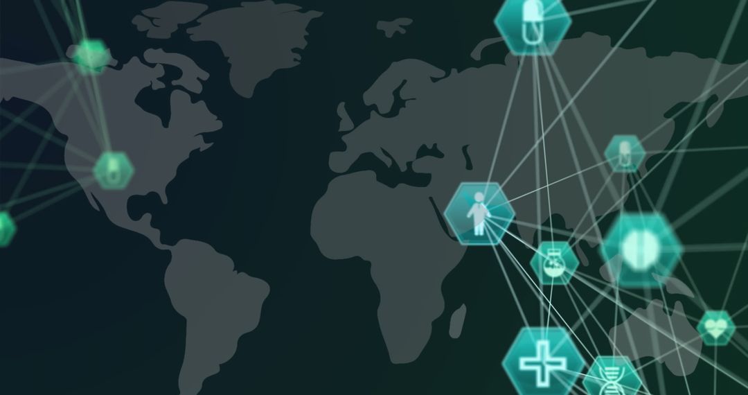 Global Network Connections on Digital World Map