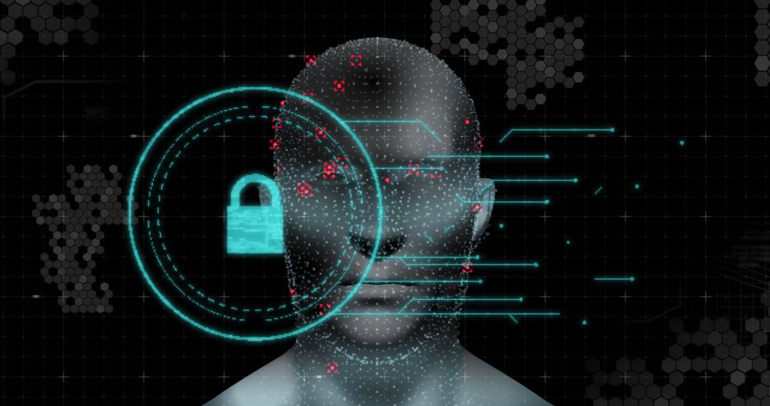 Futuristic Digital Security Interface with Human Head