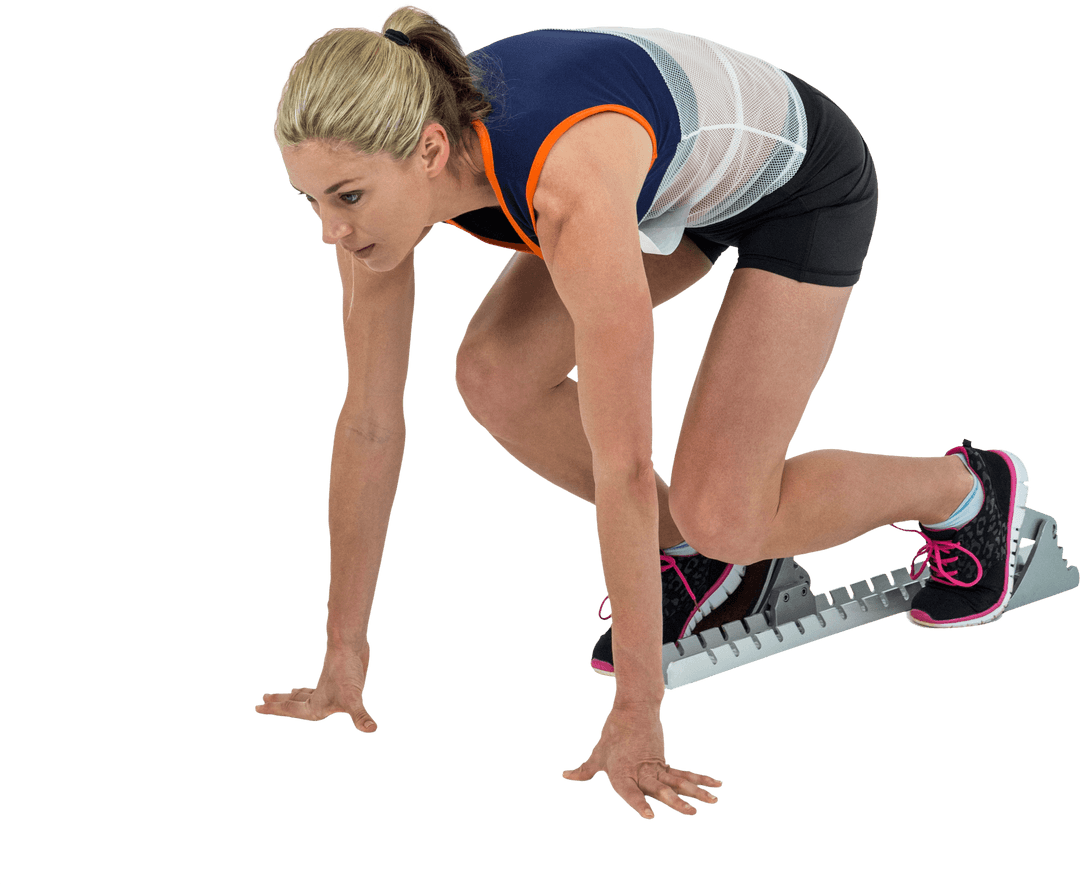 Female Athlete Ready to Sprint in Transparent Starting Position