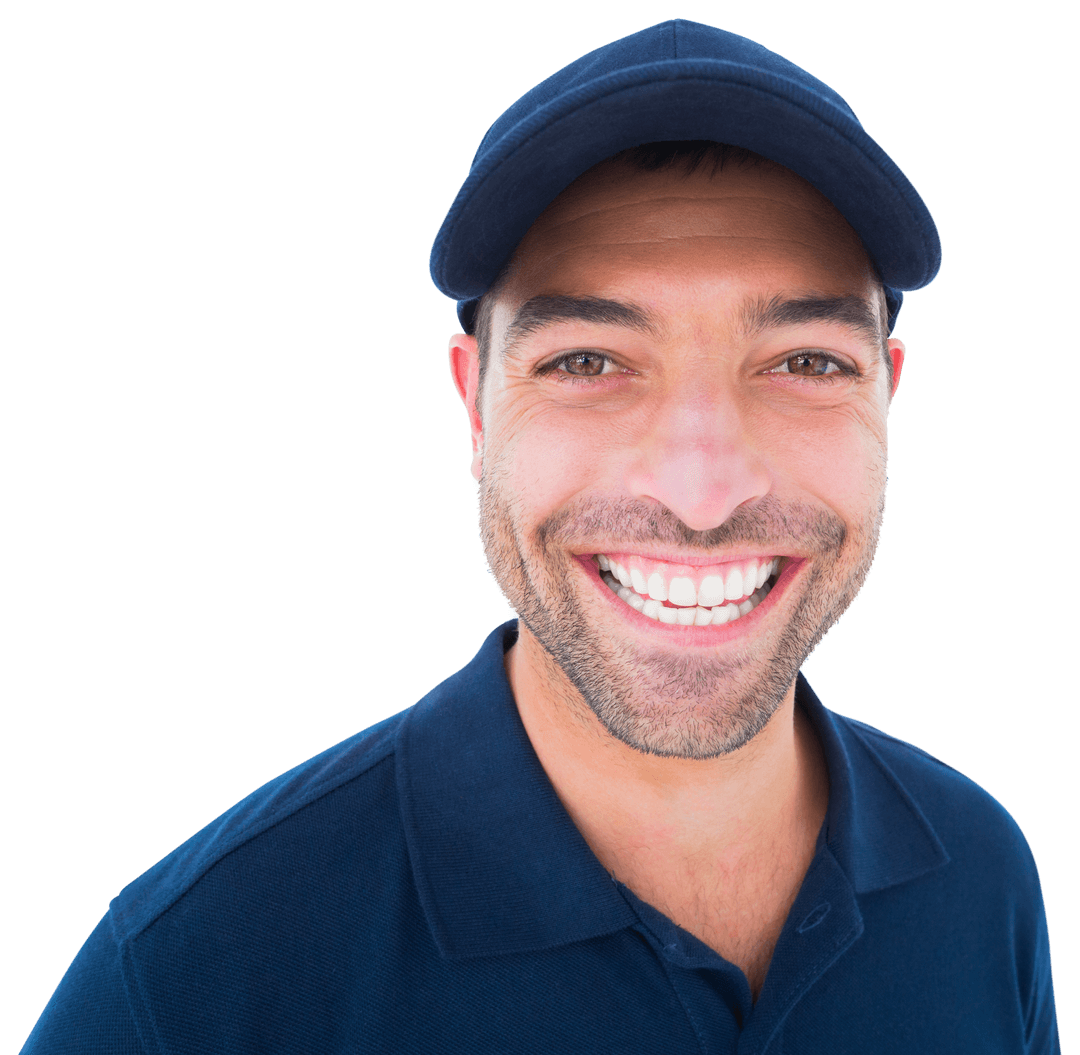 Cheerful Delivery Man in Cap with Transparent Background