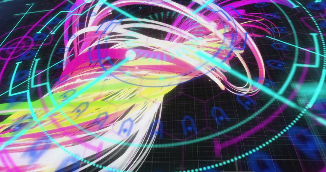 Digital Data Clouds and Code Flowing Through Neon Fibers