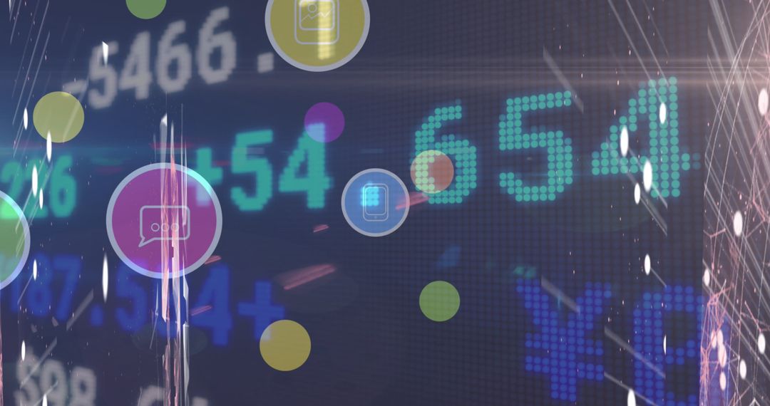 Digital Icons Overlay on Abstract Stock Market Background