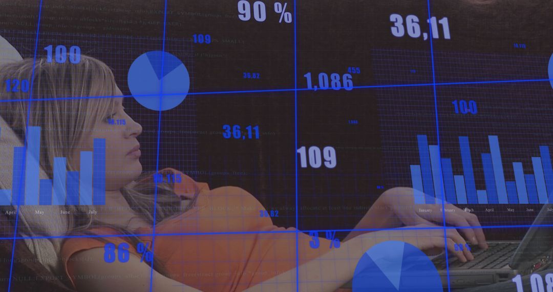 Woman Working on Laptop with Data Charts Overlaid - Free Images, Stock Photos and Pictures on Pikwizard.com