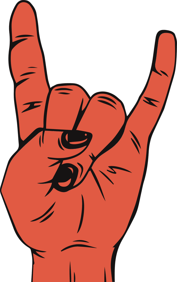 Red Hand Showing Horns Gesture with Black Nails Transparent