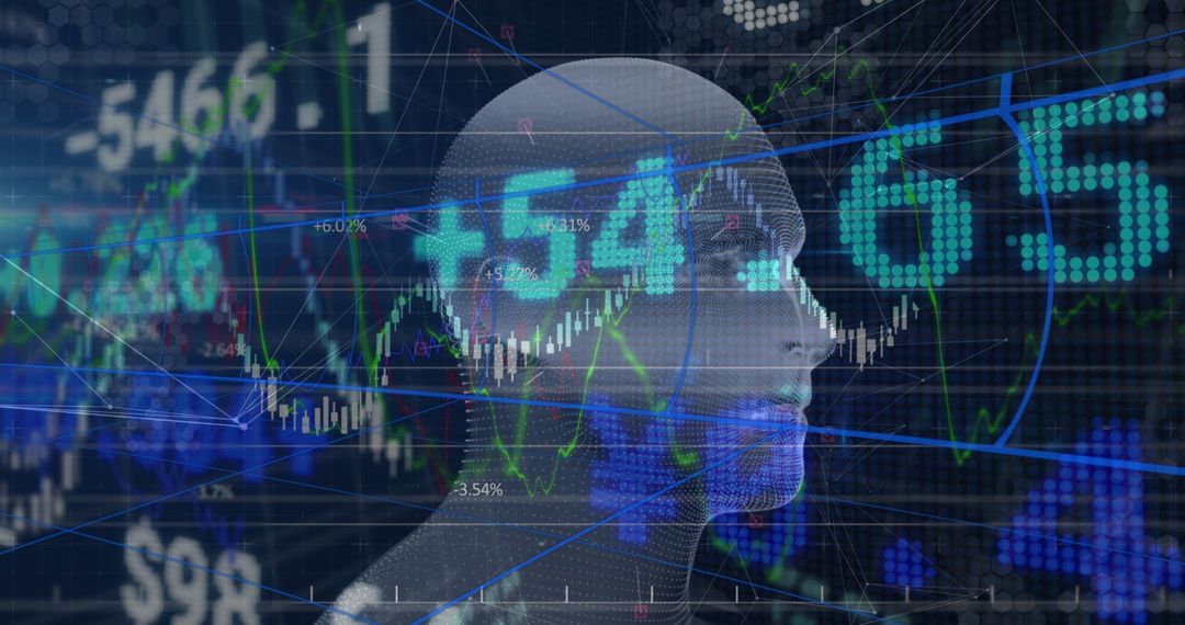 Futuristic Digital Head with Data Visualization Overlay