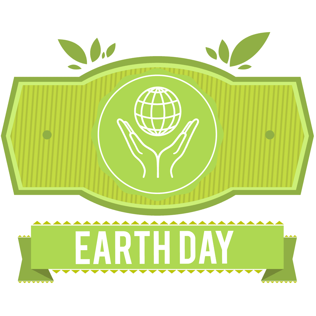 Earth Day Digital Tag with Globe and Hands on Transparent
