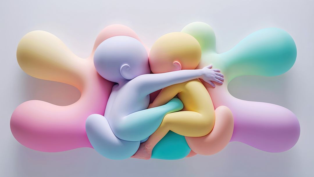 Pastel Embrace: Abstract Unity of Humanlike Figures