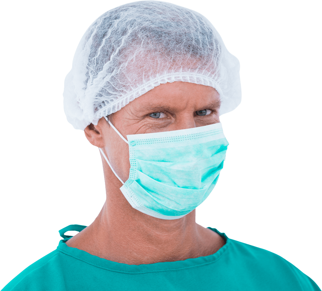 Confident Male Surgeon Smiling with Mask Transparent Background