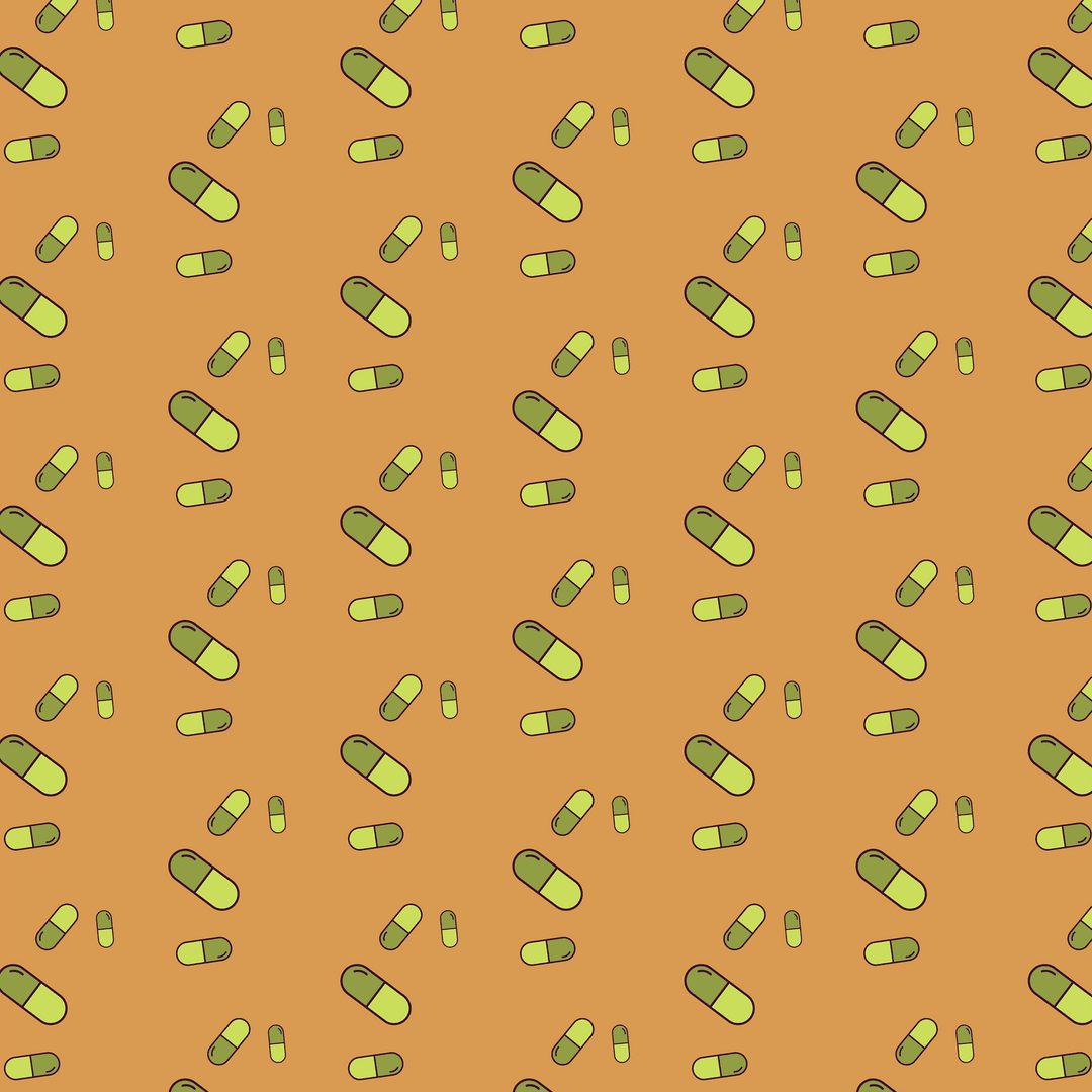 Seamless Green Capsule Pattern on Brown Transparent Background