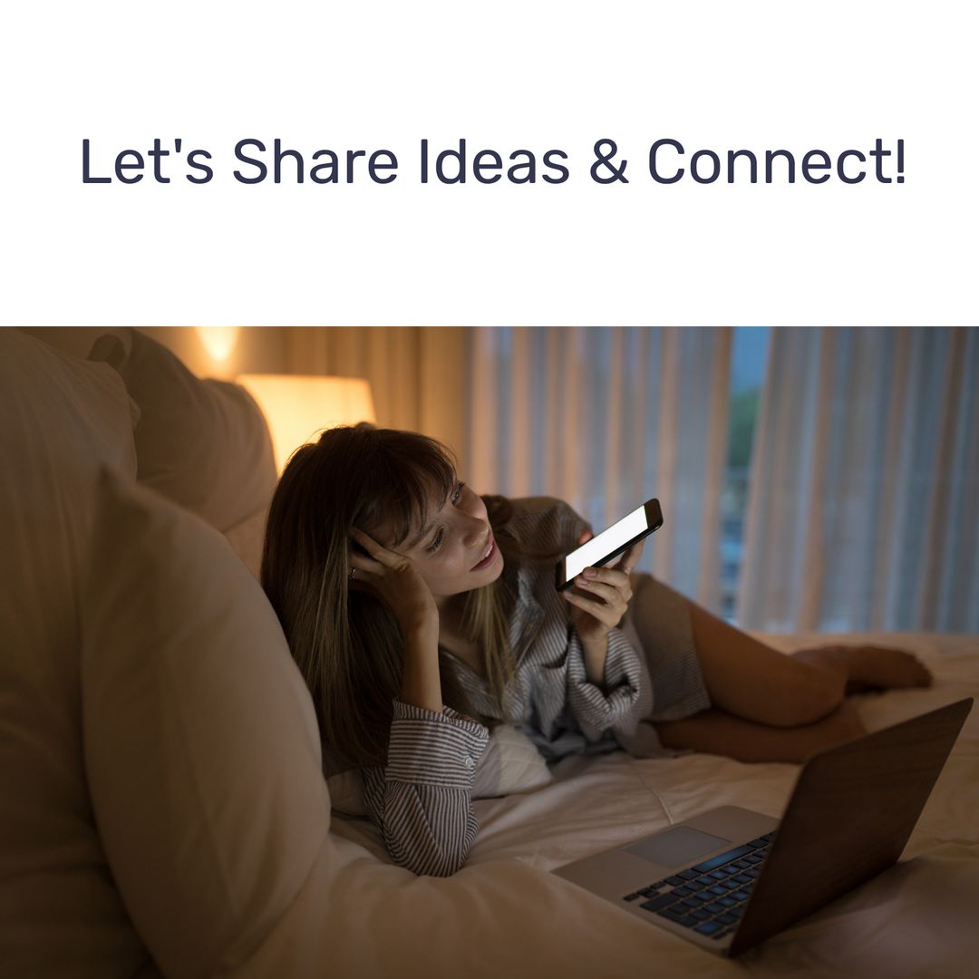 Woman Relaxing on Bed Using Laptop and Phone at Night