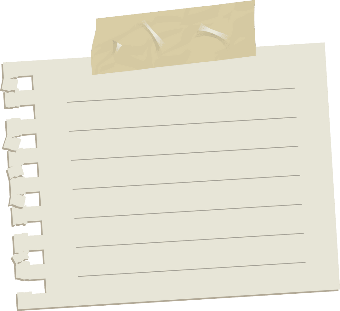 Torn Lined Notebook Paper with Tape on Transparent Background