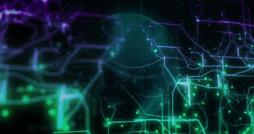 Futuristic Digital Network with Glowing Neon Pathways