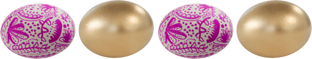 Transparent Patterned and Gold Easter Eggs in a Row