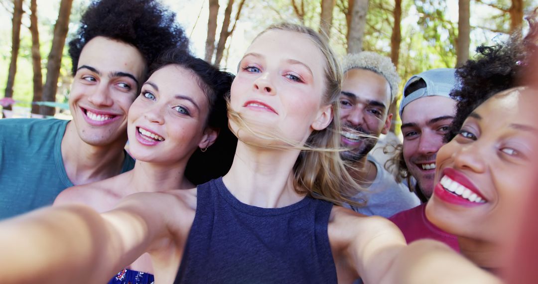Diverse Group of Friends Taking a Joyful Outdoor Selfie