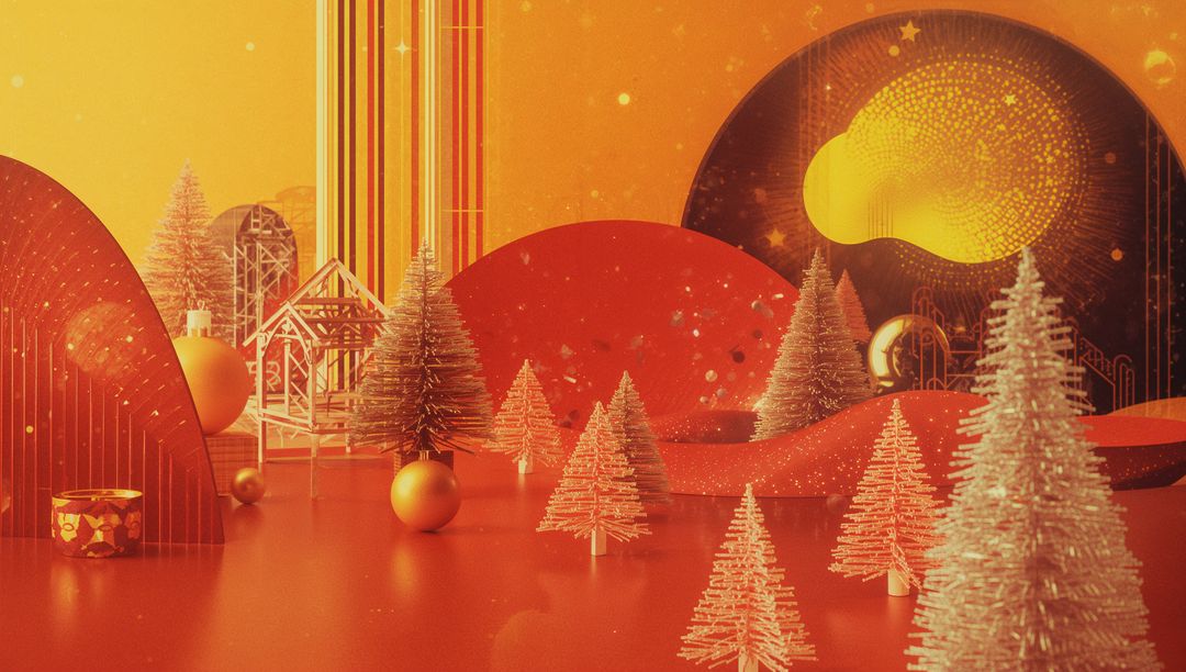 Festive AI-Generated Christmas Scene with Shimmering Trees and Ornaments
