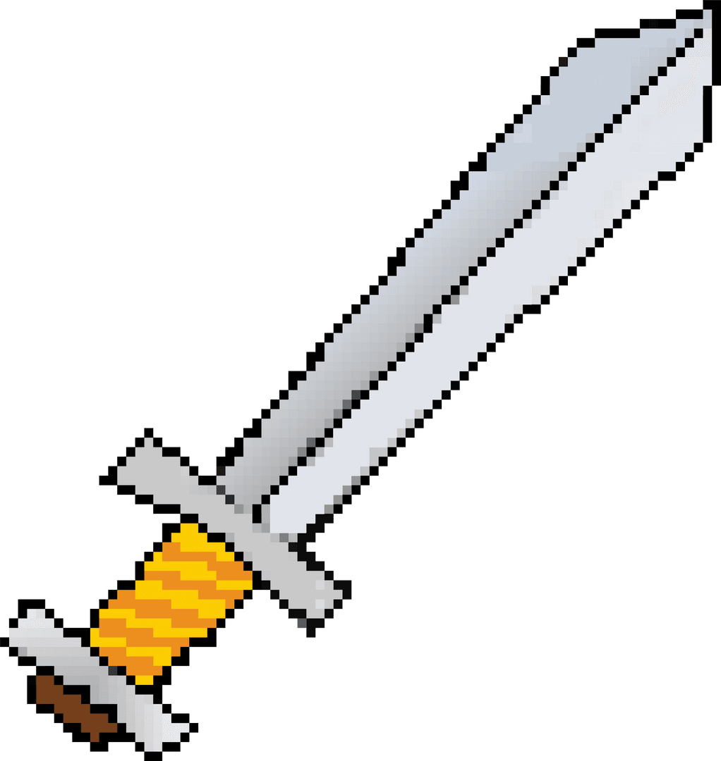 Pixel Art Sword Icon Silver Blade Transparent Background