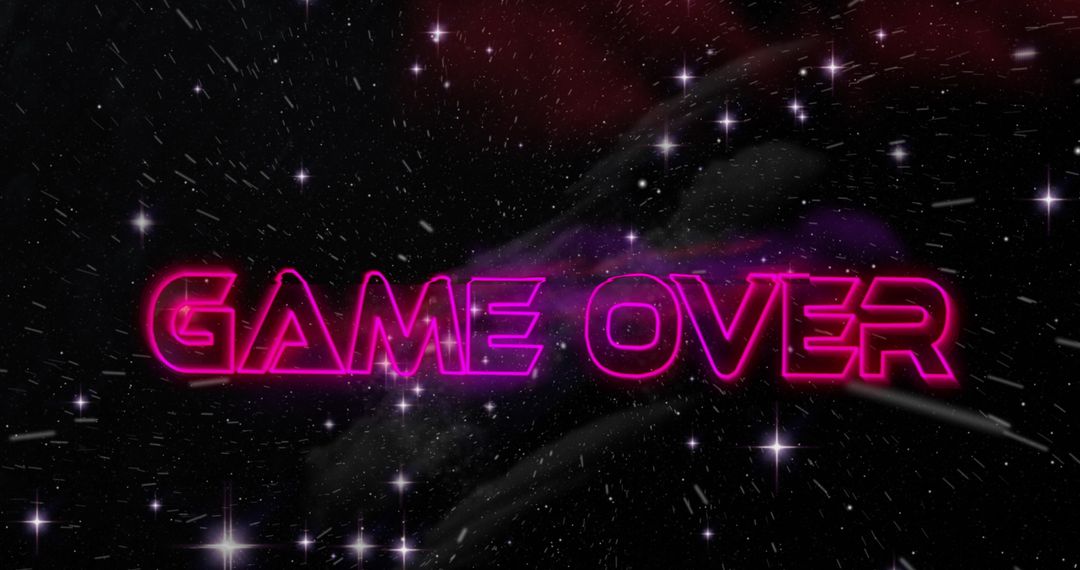 Retro Game Over Neon Sign in Cosmic Background