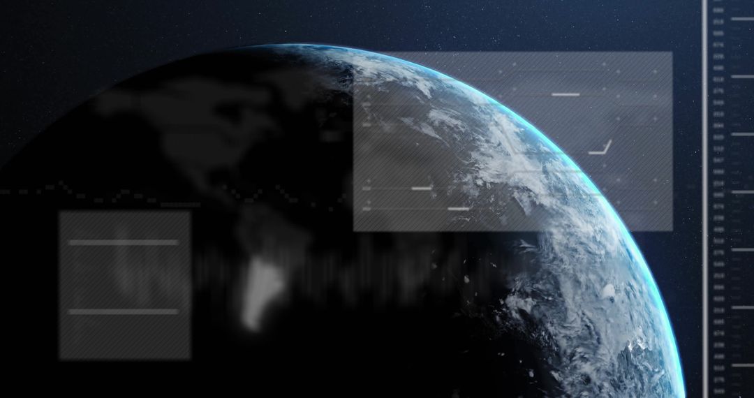 Earth in Outer Space with Futuristic HUD Elements