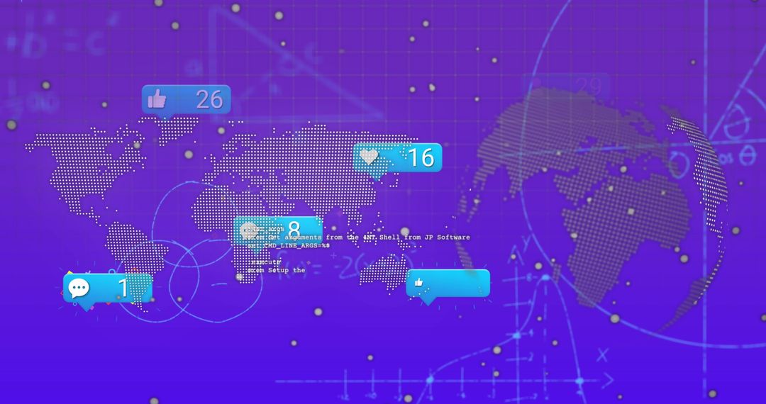 Global Digital Interface with Data Processing Icons on Blue Background
