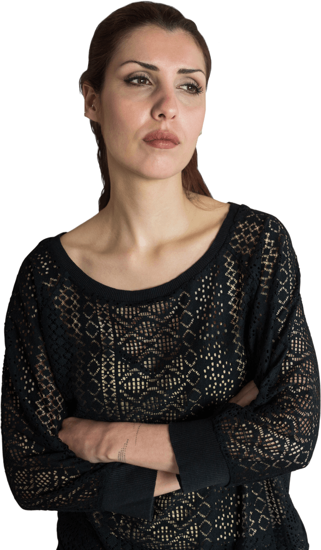 Transparent Women Worry Standing Arms Crossed Thoughtful Expression