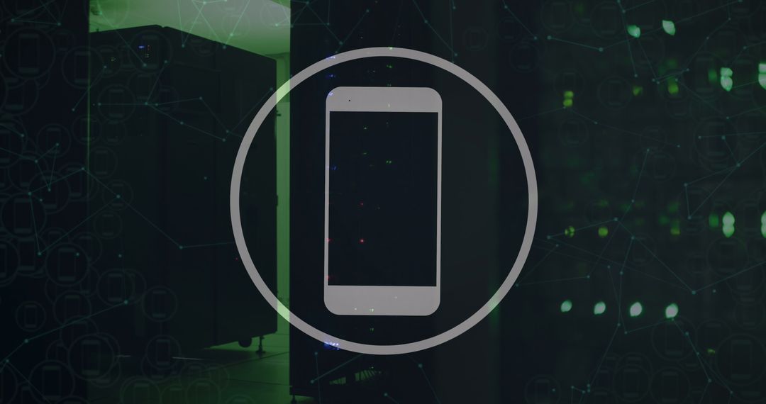 Smartphone Icon Overlay in Modern Server Room