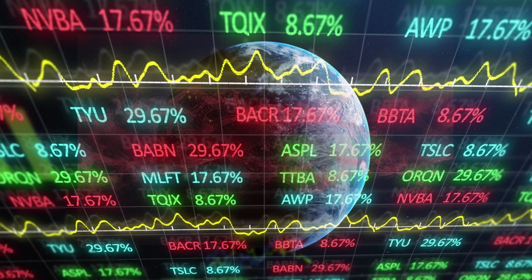 World Economy and Financial Graphs on Digital Display