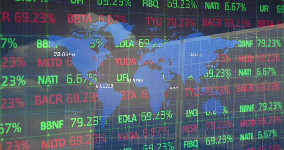 Global Financial Data with Green Energy Integration Symbolized by Solar Panels