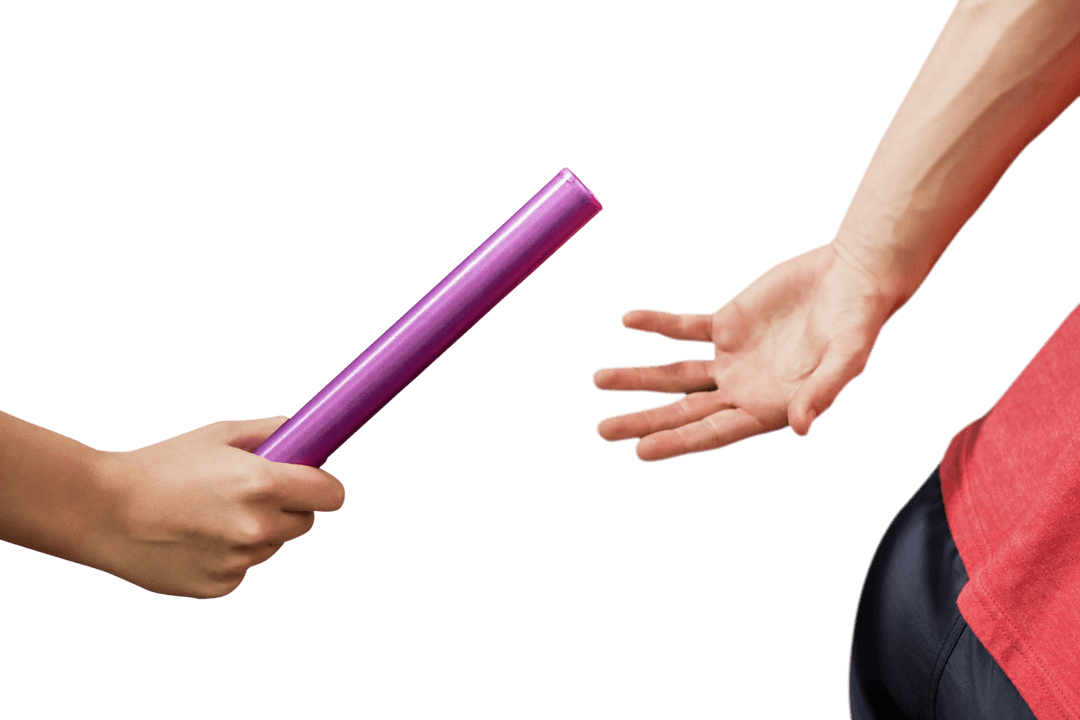 Athletes Passing Transparent Baton in Relay Race Scene