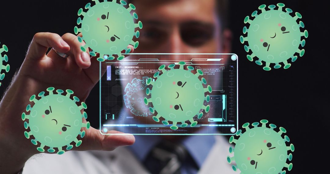 Healthcare Professional Analyzing Digital Virus Interface