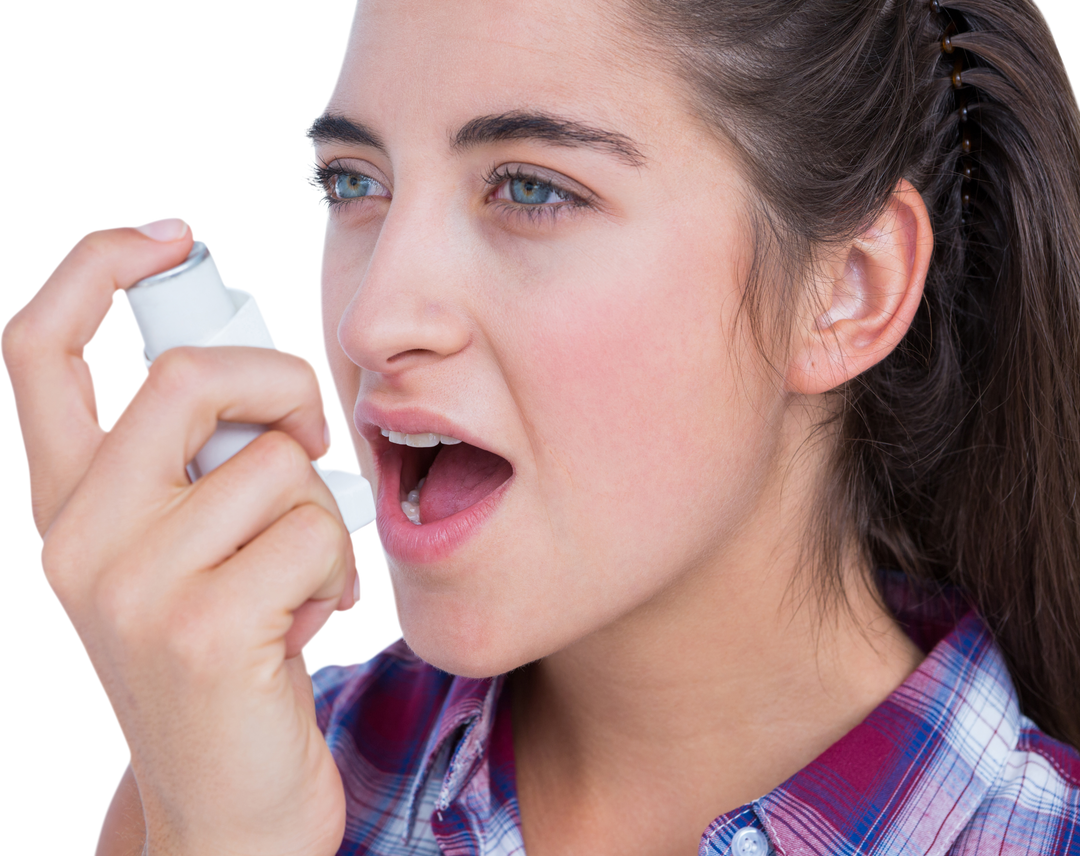 Woman Using Inhaler for Asthma Relief on Transparent Background - Download Free Stock Images Pikwizard.com