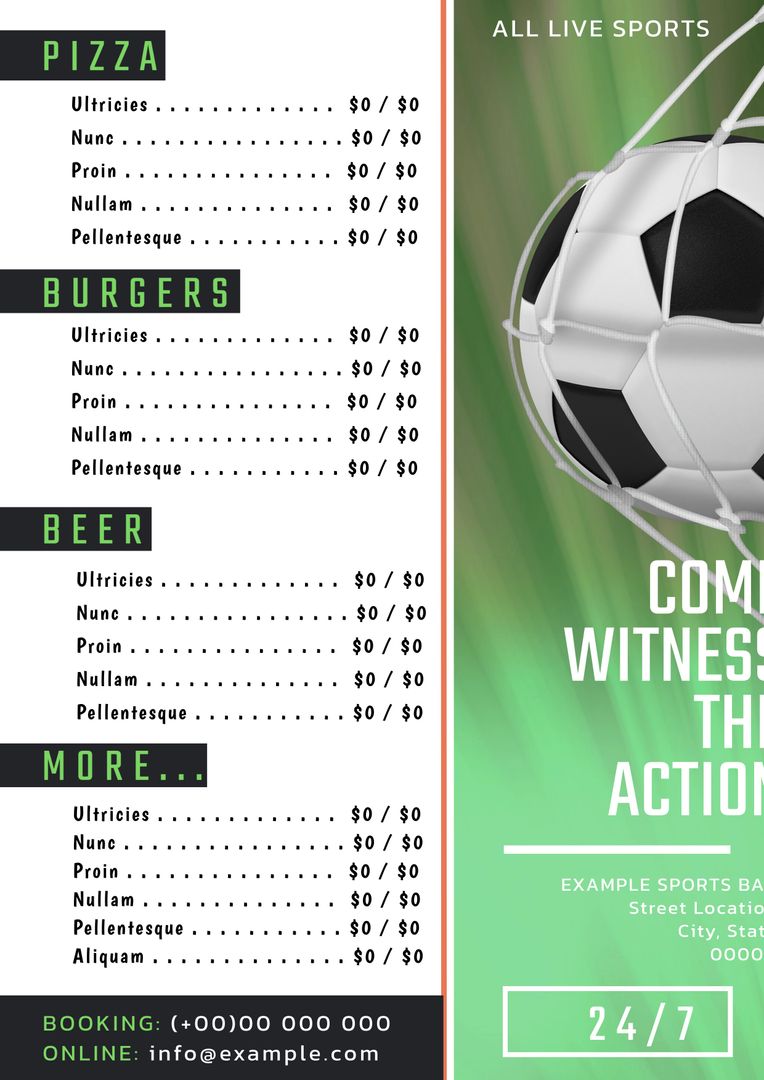 Soccer-Themed Sports Bar Specials and Events Flyer Template - Download Free Stock Templates Pikwizard.com