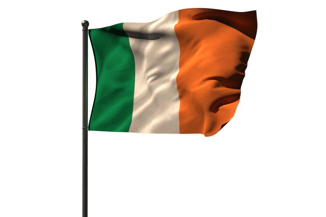 Transparent Ireland Flag Waving in the Air
