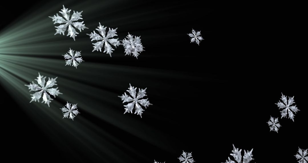 Digital Snowflakes Floating in Soft Light on Black Background