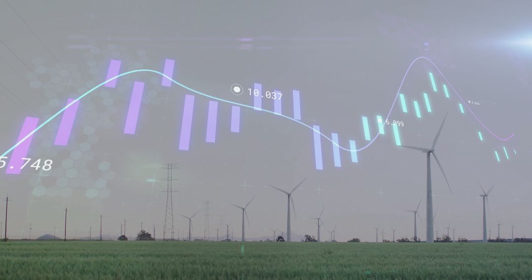 Wind Farm with Data Overlay Symbolizing Renewable Energy Innovation
